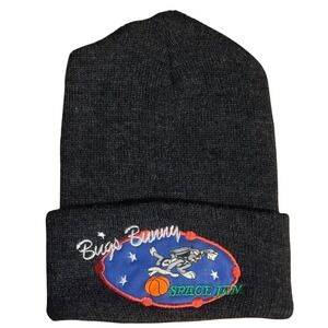 Space Jam Bugs Bunny Beanie Black Hat 1996 Warner Bros Acrylic Knit Cap